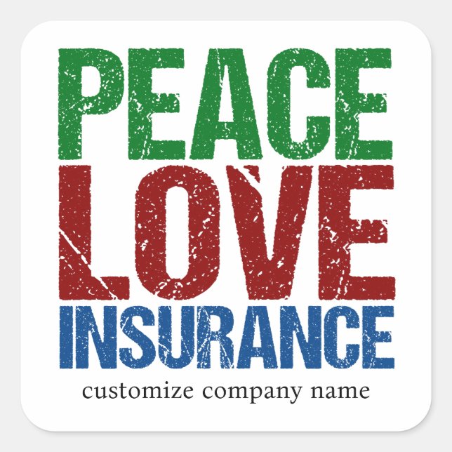Sticker Carré Compagnie personnalisable d'assurance Peace Love (Devant)
