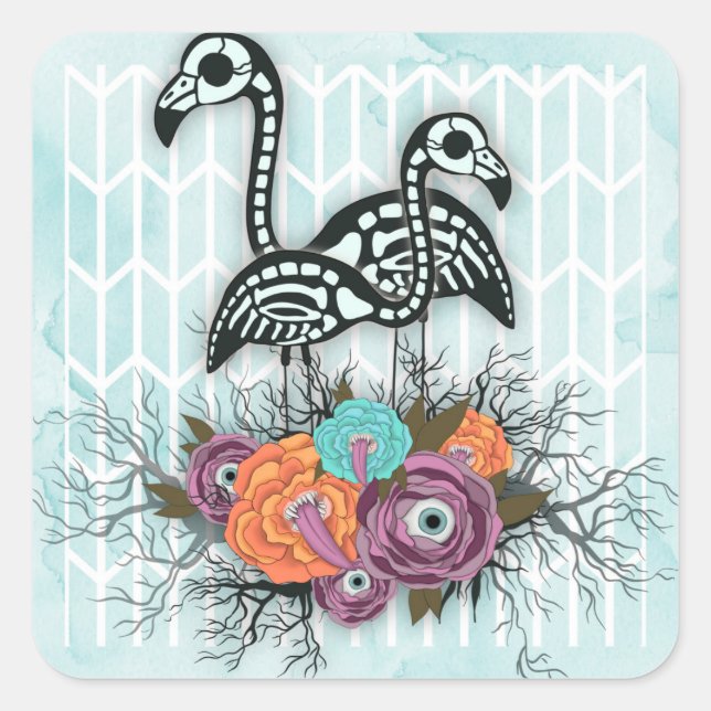 Sticker Carré Composition de Flamingo Skeleton (Devant)