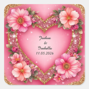 Sticker Carré Composition florale en forme de cœur
