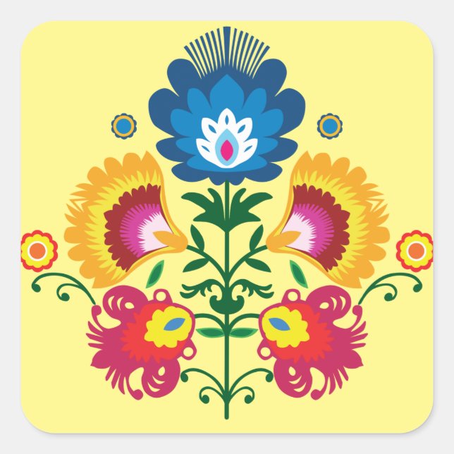 Sticker Carré 💛 💚 💙 Composition folklorique (Devant)