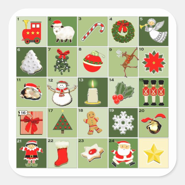 Sticker Carré Compte à rebours créatif de Noël (Devant)
