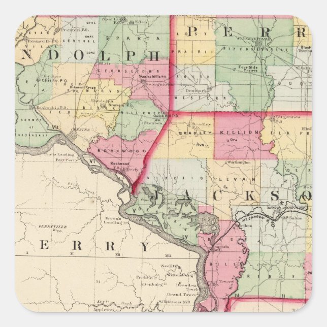 Sticker Carré Comtés de Randolph, Perry, Jackson (Devant)