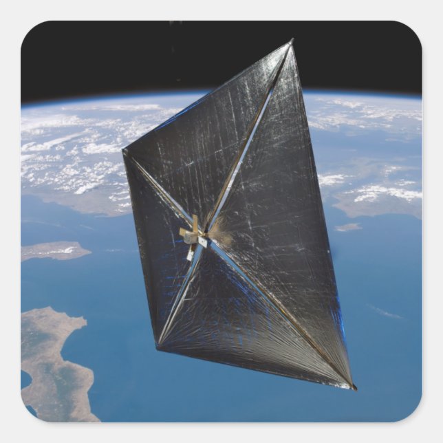 Sticker Carré Concept artistique de NanoSail-D dans l'espace (Devant)