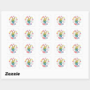Sticker Carré Conception colorée avec paix, amour et fierté à la