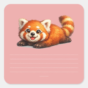 Sticker Carré Conception d'animal Kawaii de Panda Rouge Mignon s