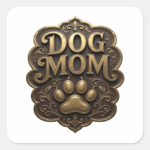 Sticker Carré Conception d'autocollant Glossy Gold DOG MOM