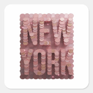 Sticker Carré Conception d'autocollant rose joyeux NEW YORK