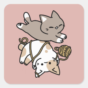 Sticker Carré Conception de chats mignons et joueurs – Art de pa