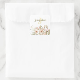 Sticker Carré Conception de fleurs pour bébé rose pastel monogra