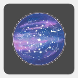 Sticker Carré Conception de lune de galaxie minimale Art esthé