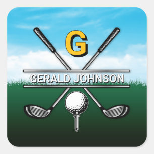 Sticker Carré Conception de monogramme de golf élégant personnal