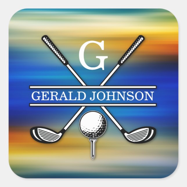Sticker Carré Conception de monogramme de golf élégant personnal (Devant)