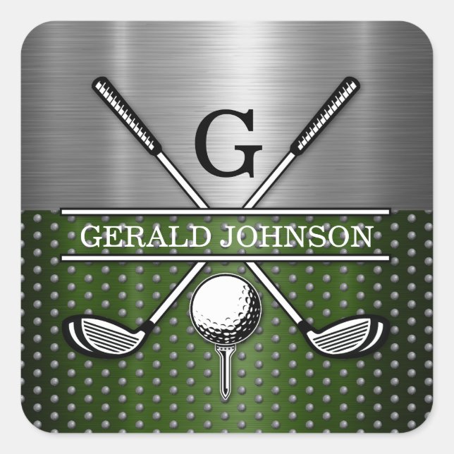 Sticker Carré Conception de monogramme de golf personnalisé (Devant)
