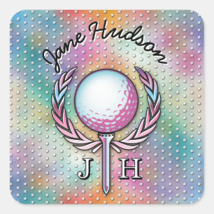Sticker Carré Conception de monogramme personnalisé pour golfeus