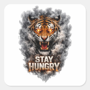 Sticker Carré Conception de motivation de tigre affamé