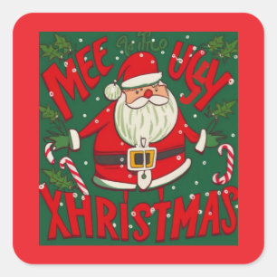 Sticker Carré Conception de Père Noël moche et drôle