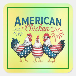 Sticker Carré Conception de poulet américain patriotique du 4 ju