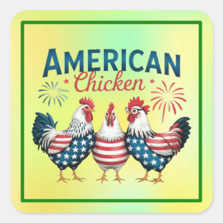 Sticker Carré Conception de poulet américain patriotique du 4 ju