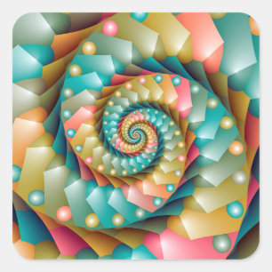 Sticker Carré Conception fractale en spirale pastel