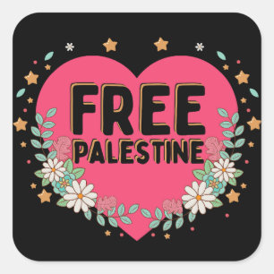 Sticker Carré conception graphique du coeur rose de la Palestine