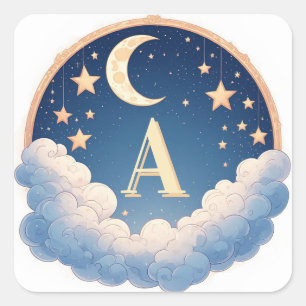 Sticker Carré 🌙 Conception personnalisée de lune et d'étoiles p