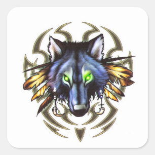 Sticker Carré Conception tribale de tatouage de loup