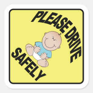 Sticker Carré Conduisez en toute sécurité - Baby Boy Jaune prude