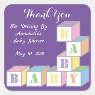 Sticker Carré Conduite De Merci Par Baby shower Violet