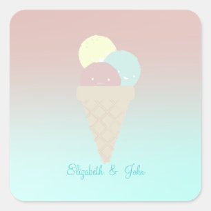 Sticker Carré Cônes de glace adorables et cool - Personnalisés