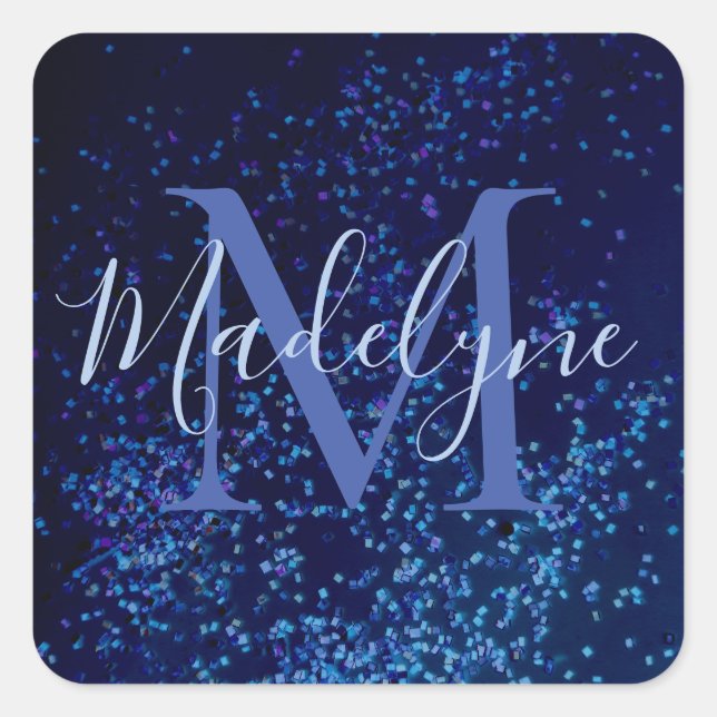 Sticker Carré Confetti bleu moyen monogramme (Devant)