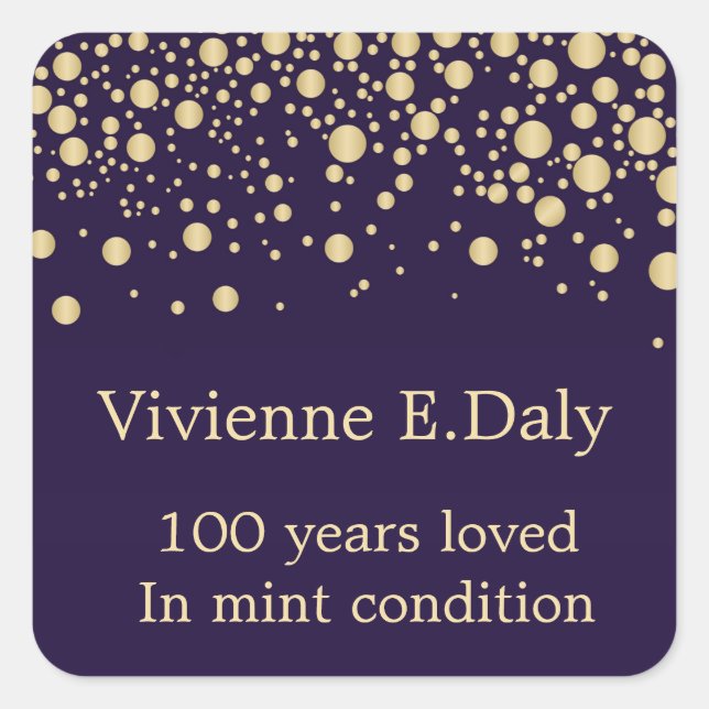 Sticker Carré Confetti d'or sur violet 100 Anniversaire (Devant)