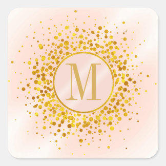 Sticker Carré Confetti Monogram Rose Gold Foil ID445
