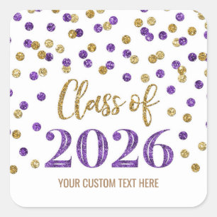 Sticker Carré Confettis Violet Or Diplômé 2026