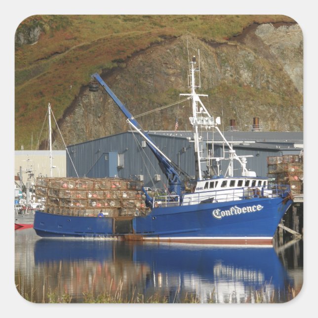 Sticker Carré Confiance, Bateau de crabe dans Dutch Harbour, Ala (Devant)