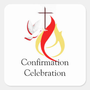 Sticker Carré Confirmation trendy Red Yellow Fire Cross Dove