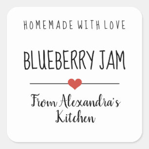 Sticker Carré confiture de bleuet blanc fait maison avec amour