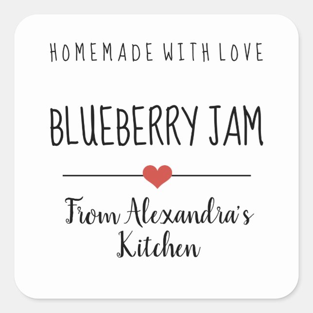 Sticker Carré confiture de bleuet blanc fait maison avec amour (Devant)
