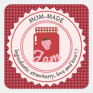 Sticker Carré Confiture de fraises faite maison