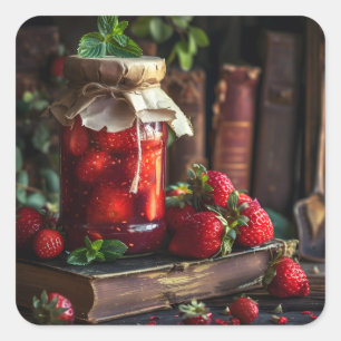 Sticker Carré Confiture de fraises maison