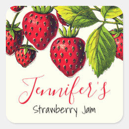 Sticker Carré Confiture Vintage de confiture de fraise personnal