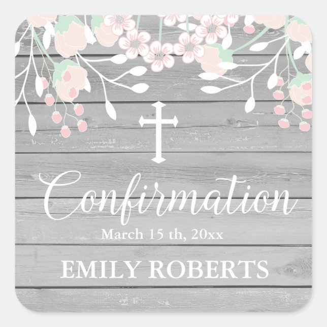 Sticker Carré Conformation florale rustique en bois gris (Devant)