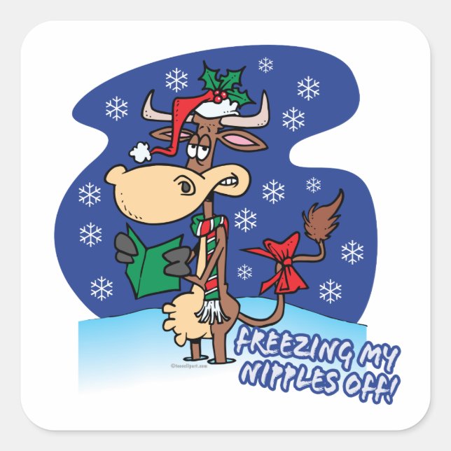 Sticker Carré congeler mes tétons de drôles vache xmas (Devant)