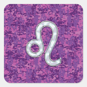 Sticker Carré Connexion Leo Zodiac sur Camouflage numérique Fuch