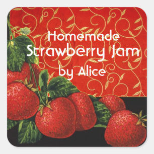 Sticker Carré CONSERVATION DE fraises, Confiture, Canne