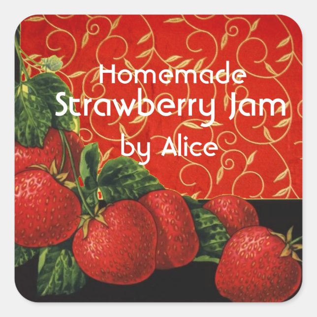 Sticker Carré CONSERVATION DE fraises, Confiture, Canne (Devant)