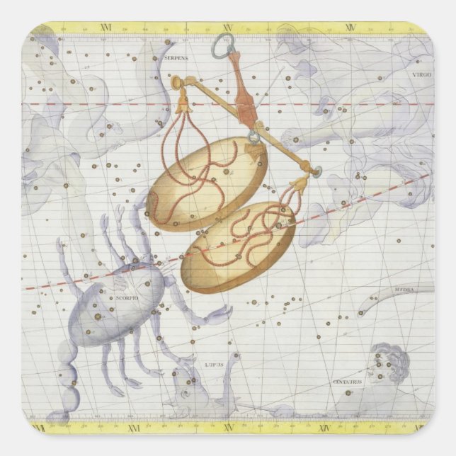 Sticker Carré Constellation de Libra, plaque 7 de 'Atlas Coeles (Devant)