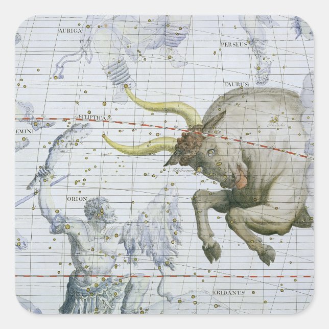 Sticker Carré Constellation de Taurus, plaque 2 de 'Atlas Coele (Devant)