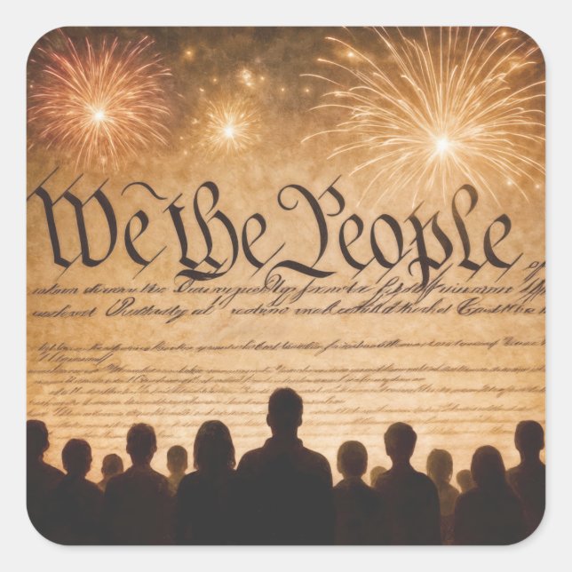 Sticker Carré Constitution des États-Unis avec feux d'artifice (Devant)