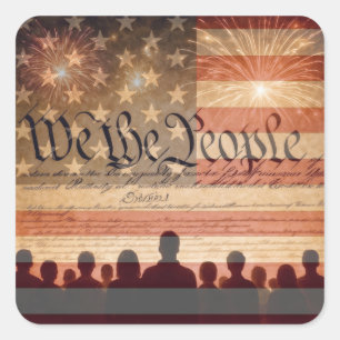 Sticker Carré Constitution des États-Unis avec feux d'artifice e