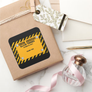 Sticker Carré Construction Baby shower jaune et noir